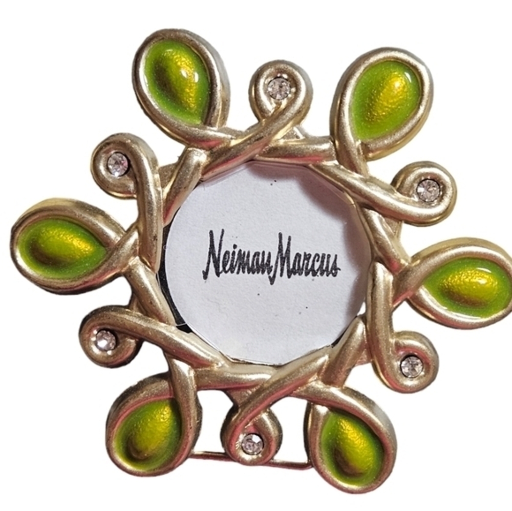 Jay Strongwater Brooch, Mini Frame  2 In 1 Clip Green Enamel Rhinestone ART DECO